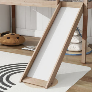 English Elm Twin Low Loft Bed with Slide and Ladder Solid Rubberwood Frame Kids Bedroom W504P419665