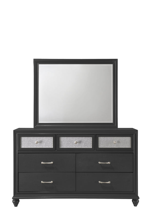 English Elm 1pc Glam Five Drawer Tall Bedroom Chest with Shimmer Accent Top Drawer, Bar Handles, Solid Wood Appeal Black 66.57 L x 19.33 W x 36.54 H B011P234294