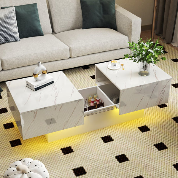 English Elm Coffee Table with Sliding Top and Hidden Storage, Extendable 57" Surface for Living Room Hosting White W331P270516