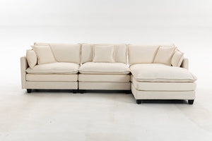English Elm Modern Chenille Sectional Sofa with Ottoman Modular Layout for Spacious Living Rooms Antique White W2530S00017