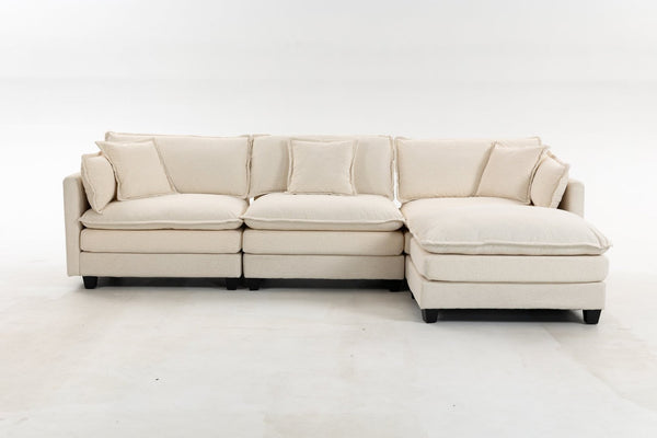English Elm Modern Chenille Sectional Sofa with Ottoman Modular Layout for Spacious Living Rooms Antique White W2530S00017