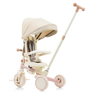 English Elm 7 in 1 Convertible Toddler Trike Aluminum Foldable Push Bike with Canopy for Ages 1 to 6 Pink N726P248345G