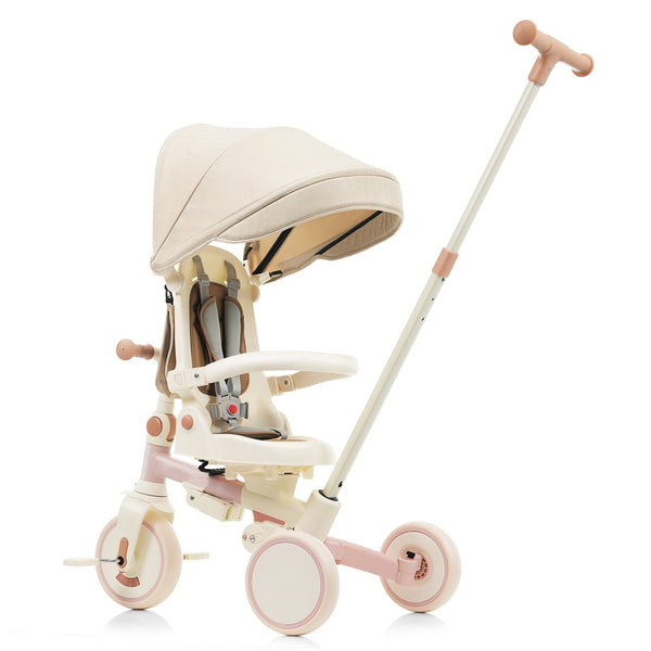 English Elm 7 in 1 Convertible Toddler Trike Aluminum Foldable Push Bike with Canopy for Ages 1 to 6 Pink N726P248345G