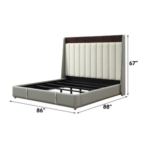 English Elm Jamonica Linen Upholstered Eastern King Bed Glossy Wood Grain Headboard Panel B2756S00032