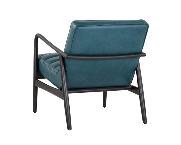Sunpan Lyric Lounge Chair - Stylish Mid-century Modern Design In Vintage Peacock Leather & Oak Frame Teal Leather 104093