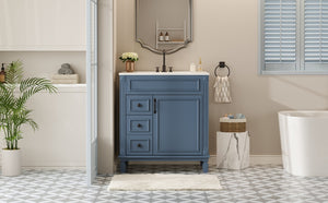 English Elm 30" Bathroom Vanity With Elegant Ceramic Sink – French-Inspired Design, Soft-Close Drawers & Storage N710P323328C