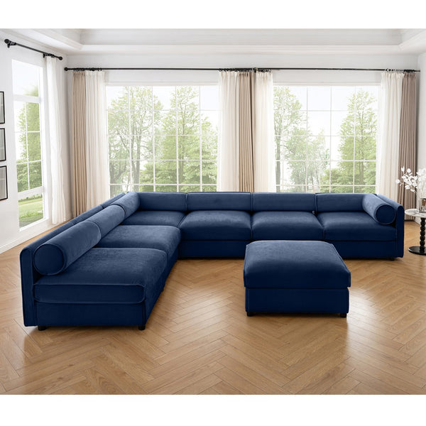 English Elm Modern 6-Piece Modular Sectional Sofa with Chenille Comfort, Cylindrical Support, Hidden Storage & Easy Assembly Blue W714S01056