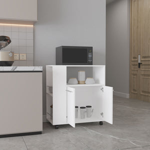 English Elm Kitchen Cart with Enclosed Doors and Three Shelves on Smooth-Roll Wheels for Compact Modern Kitchens White 34.65 L x 17.72 W x 5.91 H B097P296815