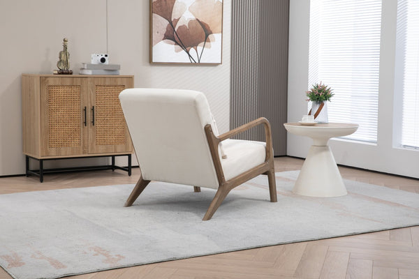 English Elm Mid Century Modern Accent Chair Natural Wood Frame Upholstered with Lumbar Cushion Support W2530P407184