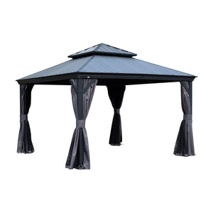English Elm 10x12ft Lean to Hardtop Gazebo Wall Mounted Steel Roof Shelter for Deck Patio W1859S00184
