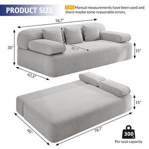 English Elm 78.7" Frameless Convertible Corduroy Sofa Sleeper Queen Bed for Compact Living Spaces Light Grey W3219P427164