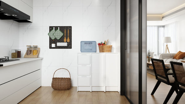 English Elm 36" Modular Plywood Storage Cabinet Glossy White Soft Close Doors for Bathroom or Bedroom W999S00521