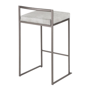 English Elm Fuji 26" Stackable Counter Stools Set Of 3 - Industrial Antique Metal With Soft Grey Fabric Cushions B202P221936