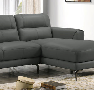 English Elm Top Top Grain Leather 2-Piece Sectional Sofa with Right-Facing Chaise, Tight-Back Stitching, Luxurious Upholstery Anthracite 60.9 L x 37.5 W x 30 H B011S01484