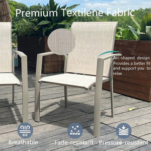 English Elm VRSHWO Metal Patio Chairs Set of 2 - Weatherproof Stackable Outdoor Dining Seats with Textilene Mesh, 400 lb Capacity Cream Color W213P335868