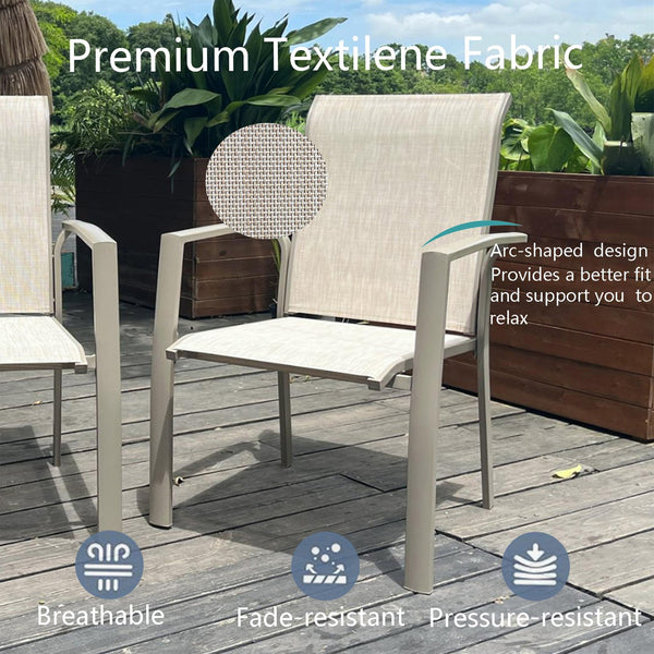 English Elm VRSHWO Metal Patio Chairs Set of 2 - Weatherproof Stackable Outdoor Dining Seats with Textilene Mesh, 400 lb Capacity Cream Color W213P335868