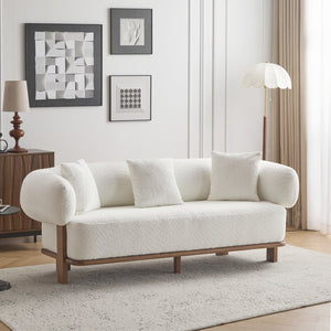 English Elm Round Arm Curved Sofa Plush Upholstered Mid-century Living Room Lounge Seating Beige N771P270523M