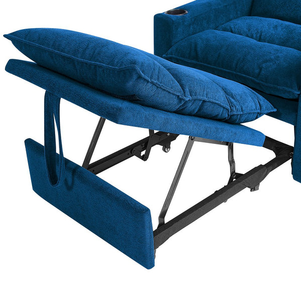 English Elm Sleeper 3-in-1 Convertible Sofa Chair Bed with Lychee Velvet, Adjustable Recline & Cup Holder Blue W1117P265775
