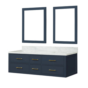 English Elm Blue Double Bath Vanity 60"W x 22"D with Carrara Marble Top, Soft-Close Drawers, Dual 28"x36" Mirrors B2731S01562