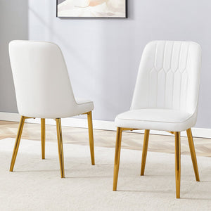 English Elm 2 Modern Dining Chairs White+Gold PU Cushion Ergonomic Curved Back Gold Metal Legs with Pads W1512P406661