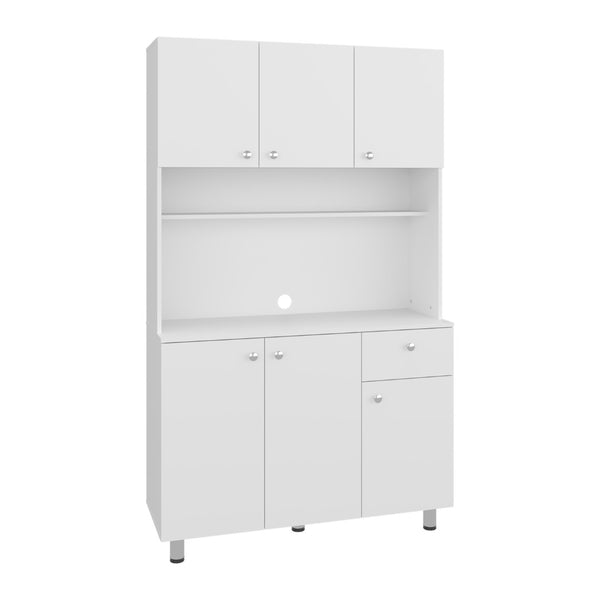 English Elm Lehr Tall White Pantry Cabinet with Six Doors One Drawer and Vertical Kitchen Storage B097S00251