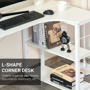 English Elm HOMCOM L-Shaped Corner Desk with 2 Shelves, Wide Study Workstation, Sturdy Steel Frame, White W2225P217267