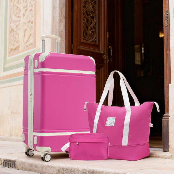 English Elm Hardshell Abs Suitcase Set with Duffel and Toiletry Bag Tsa Lock Spinner Wheels Pink N732P193484H