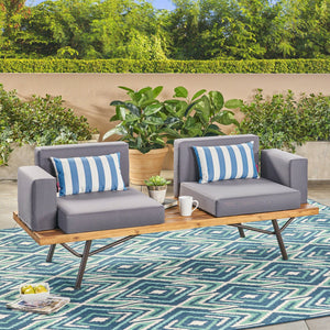 English Elm Christopher Knight Home® - Outdoor Acacia Wood 2 Seater Sofa with Water-Resistant Cushions, Rustic Metal Legs, Teak Finish 62255.00TFNH
