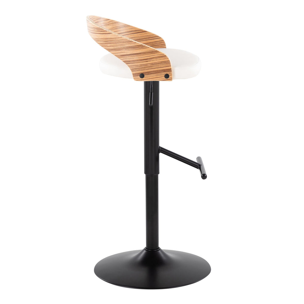 English Elm Grotto Adjustable Barstool Set Of 2 - Modern Black Metal, Zebra Wood & White Faux Leather Design B202S00924