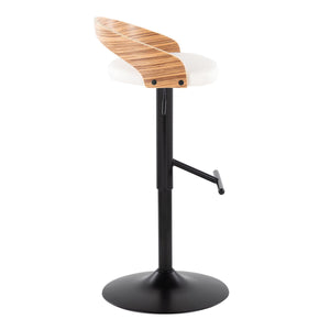 English Elm Grotto Adjustable Barstool Set Of 2 - Modern Black Metal, Zebra Wood & White Faux Leather Design B202S00924