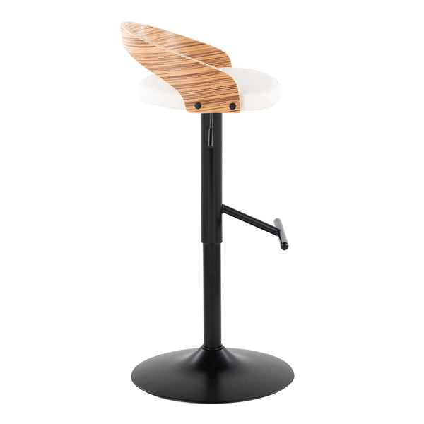 English Elm Grotto Adjustable Barstool Set Of 2 - Modern Black Metal, Zebra Wood & White Faux Leather Design B202S00924