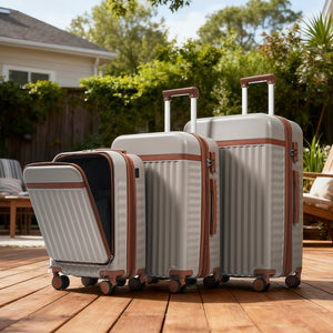 English Elm Luggage 3 Piece Abs Hard Shell Set with Usb Port Front Access and Spinner Wheels Khaki N726P307555K