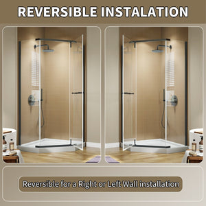 English Elm Corner Frameless Neo-angle Pivot Shower Enclosure with Tempered Glass and Sleek Hardware W637P348794