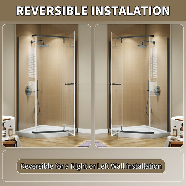 English Elm Corner Frameless Neo-angle Pivot Shower Enclosure with Tempered Glass and Sleek Hardware W637P348794