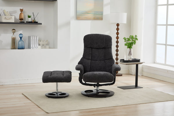 English Elm 010-Recliner Modern Dark Grey Chenille Swivel Lounge with Ottoman, Heated Seat, 5-Point Vibe Massage, 140° Recline, 250lb Capacity W2636P358627