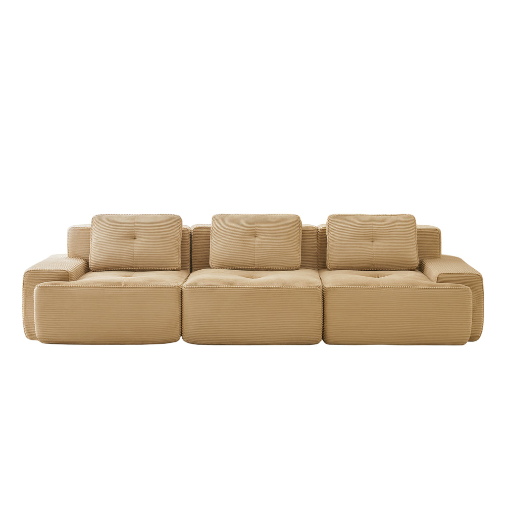 English Elm 117" Modern Modular Sectional Sofa - Stylish Camel Corduroy, Deep Seating, No Assembly, Customizable Comfort W714S01467