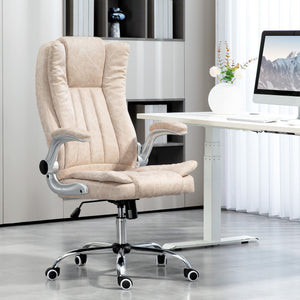 English Elm Homcom Executive Office Chair - Cream White Microfiber, Adjustable Height, Tilt Function & Flip-Up Arms W2225P250019