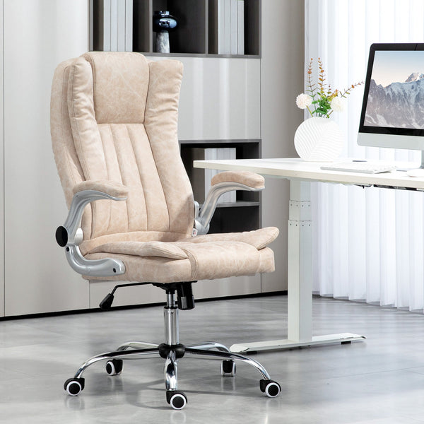 English Elm Homcom Executive Office Chair - Cream White Microfiber, Adjustable Height, Tilt Function & Flip-Up Arms W2225P250019
