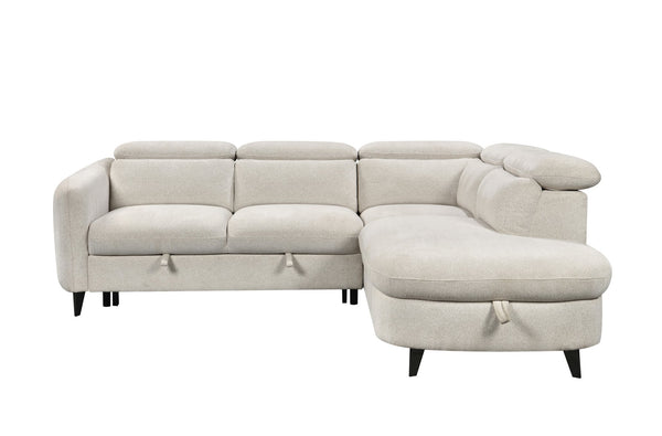 English Elm Sectional Convertible Sofa Bed with Pull-Out Sleeper and Large Under-Seat Storage, Modern Cozy Design Beige W1417S00220