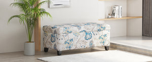English Elm Christopher Knight Home® - Luxury Storage Ottoman with Floral Patterned Fabric, Soft-Close Hinges, Hidden Compartment for Blankets and Seating Comfort Blue Flower,Blue Multi N767P257582M