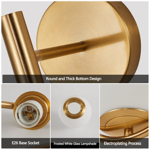 English Elm 19" Modern Gold Wall Sconces Set of 2 with Opal Glass Globes, Mid-Century Luxury Lighting for Bedroom Hallway W2312P374998