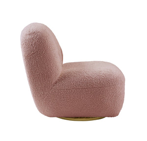 English Elm Yedaid Plush Pink Teddy Sherpa Accent Chair with 360° Swivel, Wooden Frame, Cozy Modern Seat B2726P271000