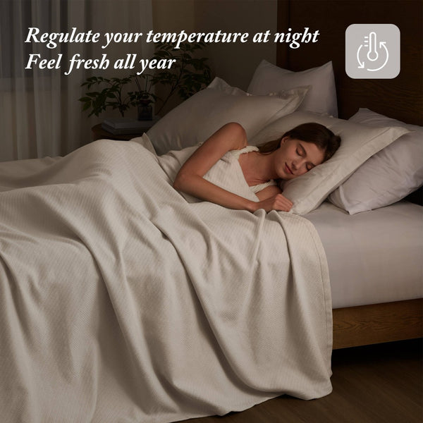 English Elm 1-piece King Cotton Woven Blanket Oeko-tex Certified Lightweight Layering Bedding Beige B035P408741