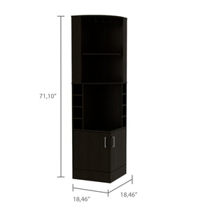 English Elm Syrah Corner Bar Cabinet with 8 Bottle Cubbies, 12-Glass Rack, Double Doors & Two Shelves - Black B070P217879