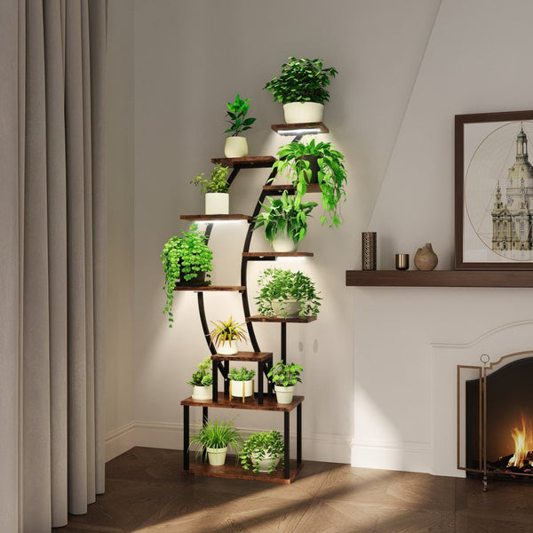 English Elm Plant Stand Indoor With Adjustable Grow Lights, 9-Tier Metal Shelf For Beautiful Home Displays T3210P356964-GIGA