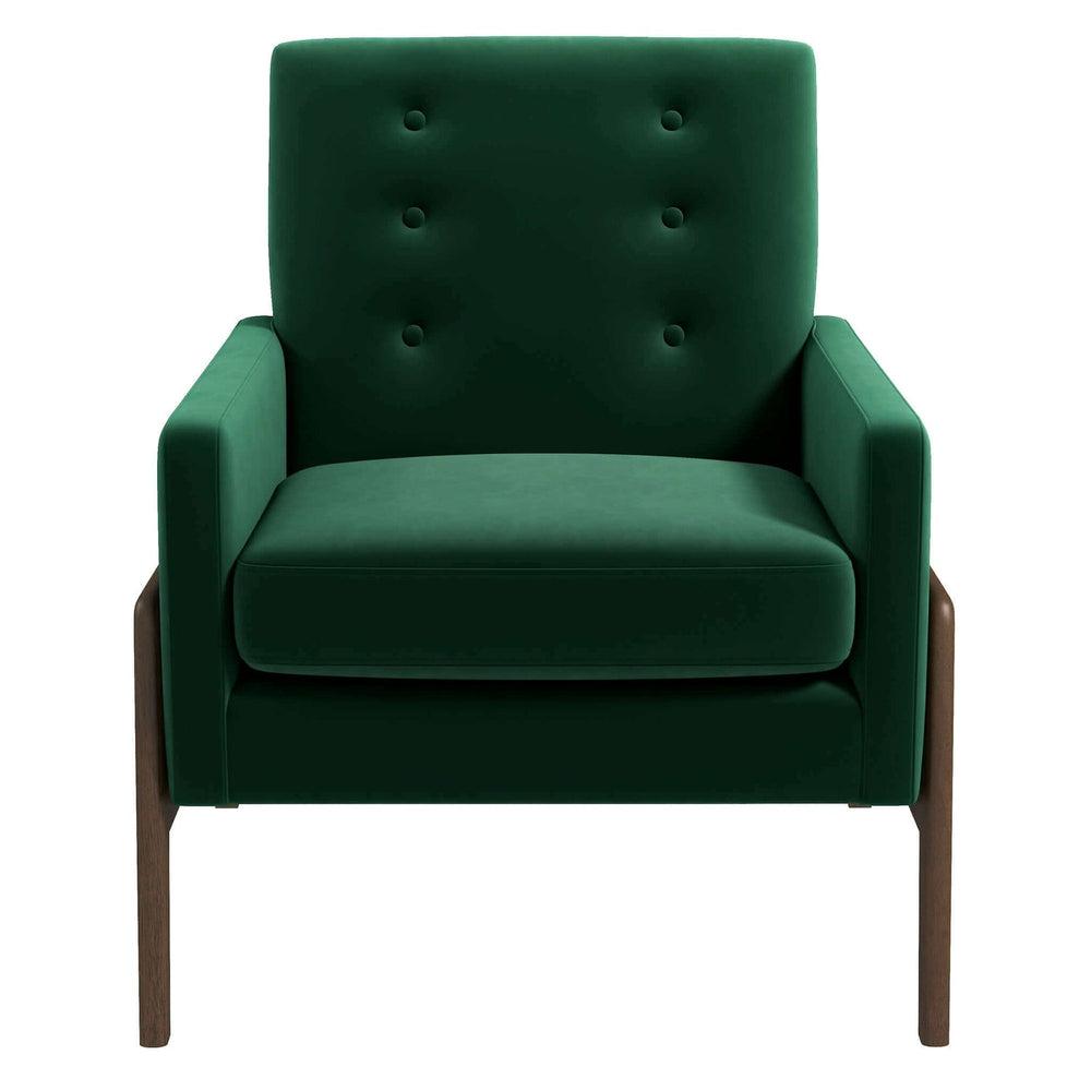 English Elm Ashcroft Furniture - Modern Stella Emerald Green Velvet Lounge Chair Wingback Reading Armchair with Wood Legs, Durable Comfort and Fire-Resistant Upholstery B183P201617