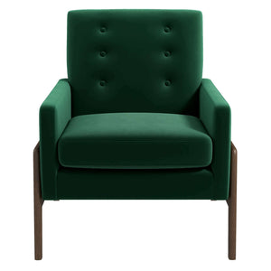 English Elm Ashcroft Furniture - Modern Stella Emerald Green Velvet Lounge Chair Wingback Reading Armchair with Wood Legs, Durable Comfort and Fire-Resistant Upholstery B183P201617