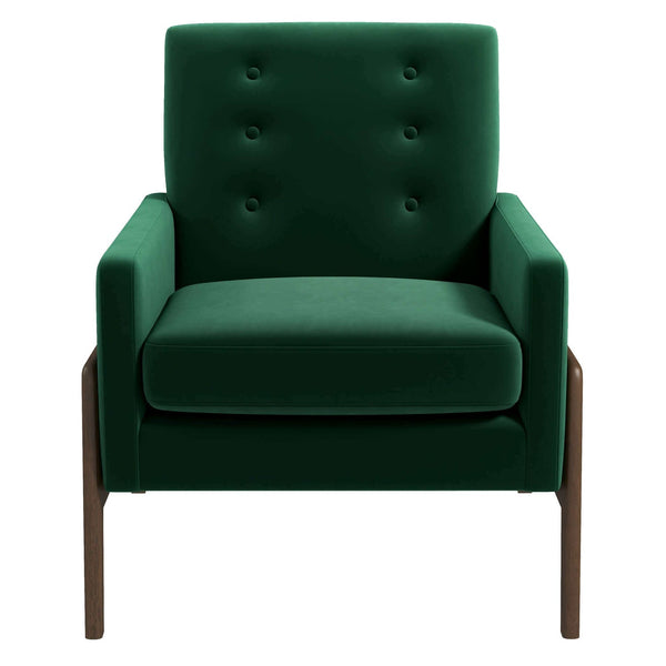 English Elm Ashcroft Furniture - Modern Stella Emerald Green Velvet Lounge Chair Wingback Reading Armchair with Wood Legs, Durable Comfort and Fire-Resistant Upholstery B183P201617