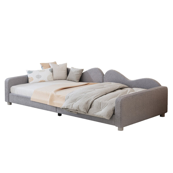 English Elm Twin Sherpa Upholstered Daybed with Cloud-Shaped Backrest, Cozy Sofabed Design, No Box Spring Needed Gray 42.5 L x 25.5 W x 8 H N733P234602E