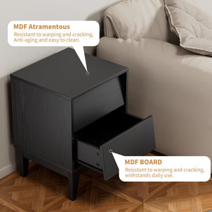English Elm 2 Nightstands Vintage Bevel Design with Hidden Drawer Pulls and Solid Wood Legs for Stable Style Black W578P192479